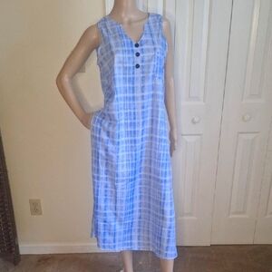 Blue Plaid Sleeveless Dress, Size Large